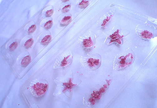 Molds with crushed blackcurrant candies